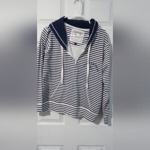 Blue and White Striped Sweatshirt with Classic Design